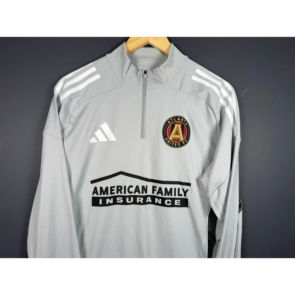 Adidas Atlanta United Soccer Mens Large Grey Quarter Zip Training Top Slim Fit